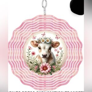NEW 8” Cute Cow Floral Wind Spinner